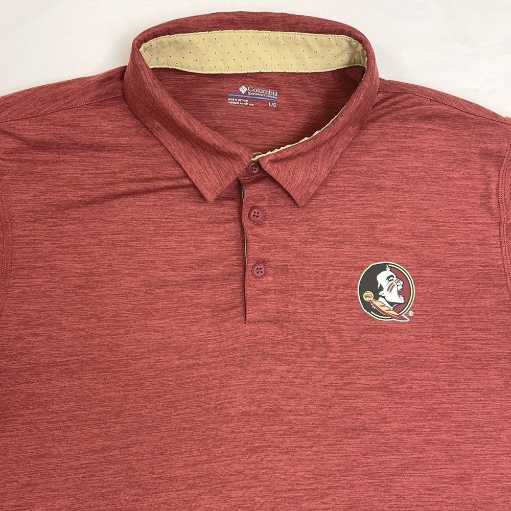 Columbia Tech Trail Performance Polo Large FSU Seminoles‎ Logo Maroon Gold
